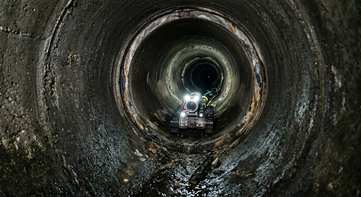 Robotic sewer camera inspecting pipe interior for Drain Snake Service in Weslaco